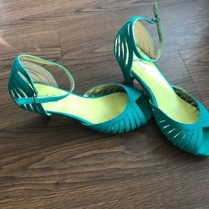 Seychelles Teal Retro Style Peep Toe Sandals